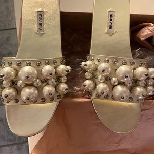 Miu Miu gold mules with pearls. Size 11